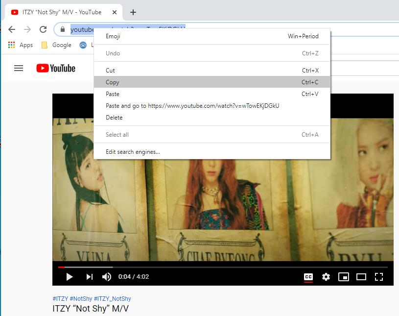 copy YouTube music video link